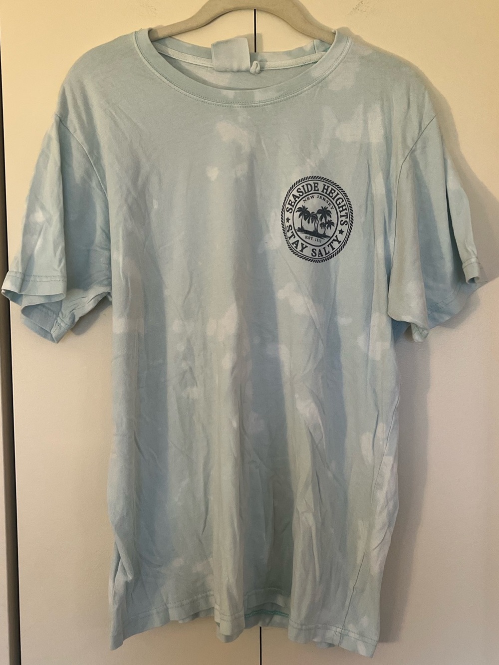 Light Blue Tie-Dye Seaside Heights NJ Palm Graphic Tee LAST CHANCE